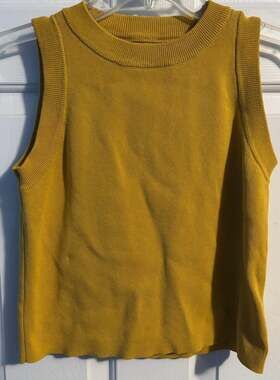 SHEIN Sweater Vest Womens Large Yellow Mustard Crop Knit Sleeveless Tank Top L